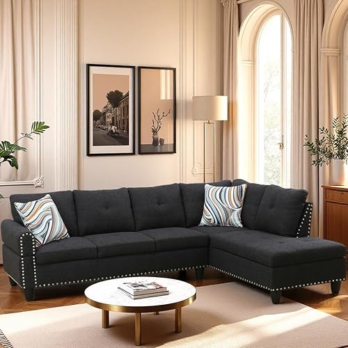 Miniatura 3 de Sofá modular en forma de L, sofá modular con diván, sofás modulares modernos, muebles para sala de estar, apartamento, oficina, dormitorio, negro y