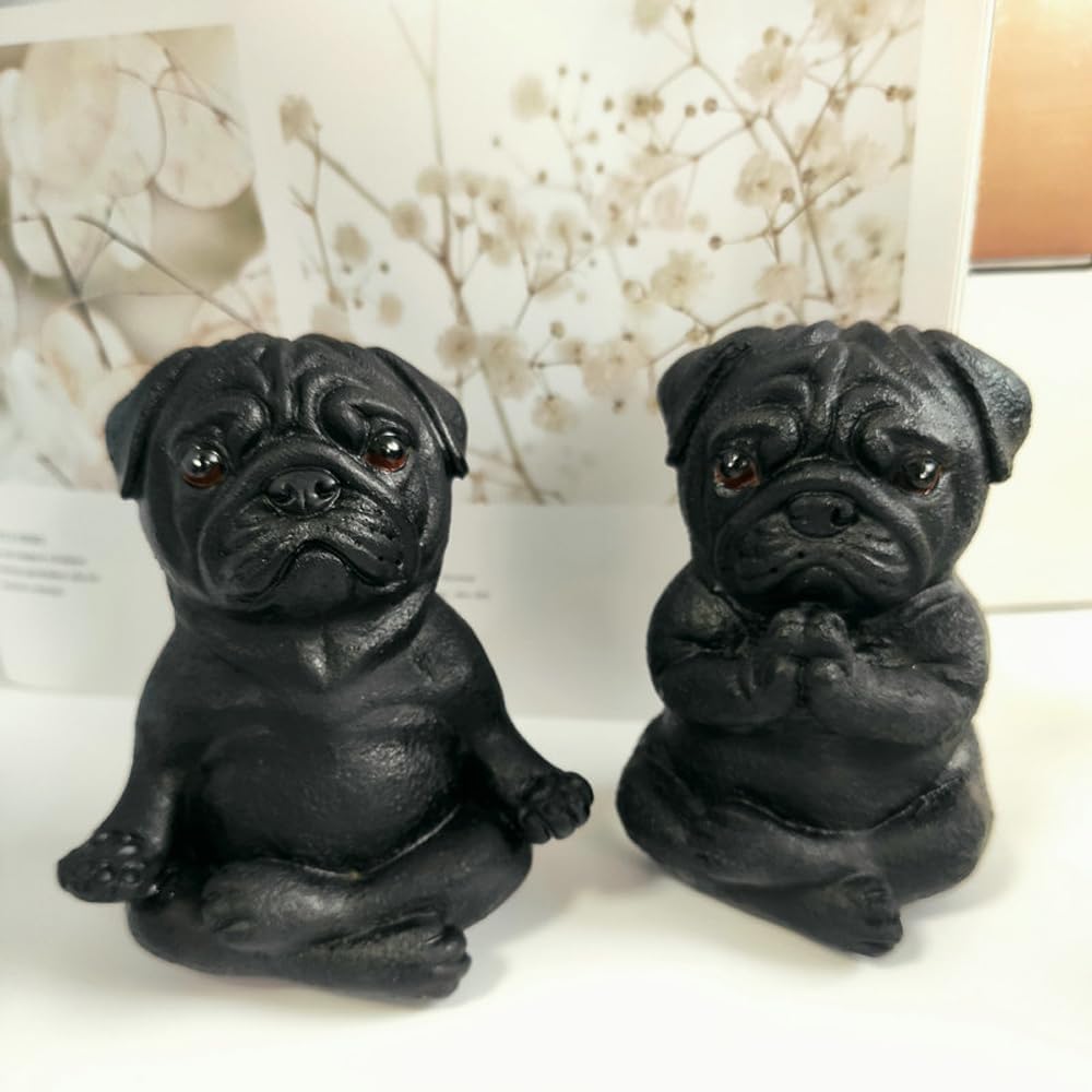 Décoration Jardin Méditation Polyrésine Statue Bouledogue Français Zen - Polyrésine 15cm - Décoration Jardin Maison Statuette Chien Méditation