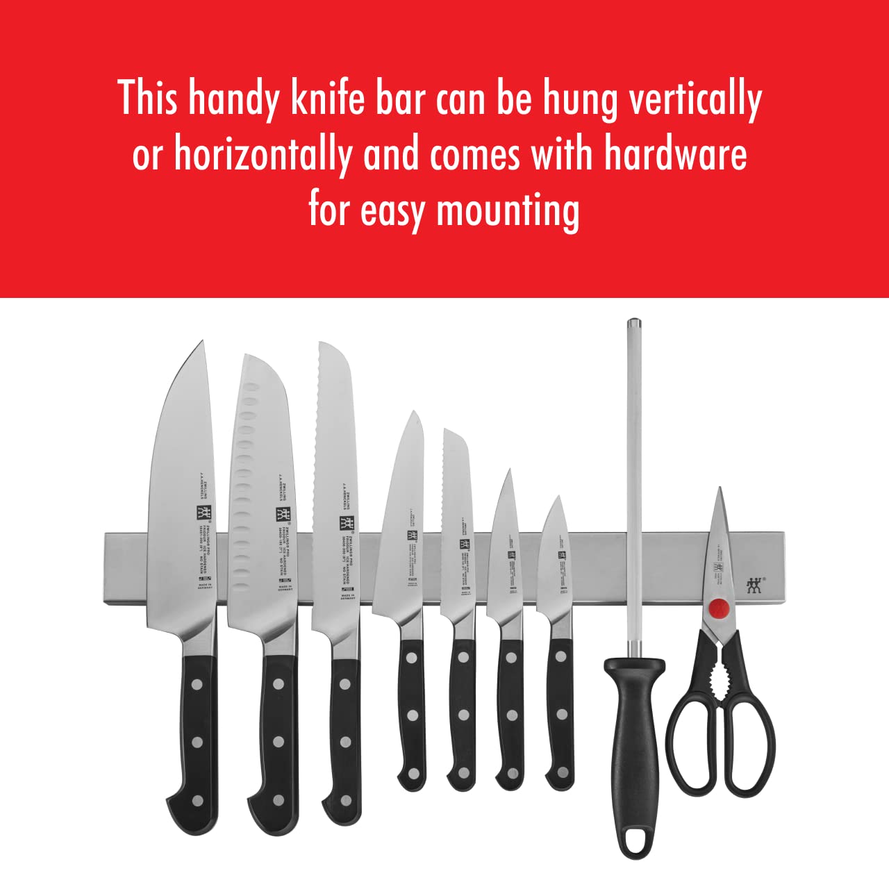 ZWILLING Pro - Juego de cuchillos (10 piezas, con barra magnética de acero inoxidable de 44,5 cm)