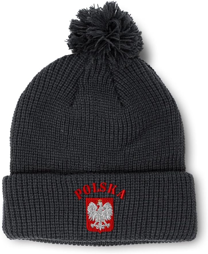 Custom Pom Pom Beanies for Women Poland Polska Seal Flag Krakow Warsaw Skull Cap Acrylic One Size