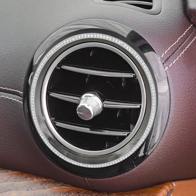 for Benz E-Class W213 CLS Car Interior Crystal Decor High Hardness Zinc Alloy with Hand-Inlaid Czech Preciosa Crystals (Silver, Left & Right Air Vent Rings)