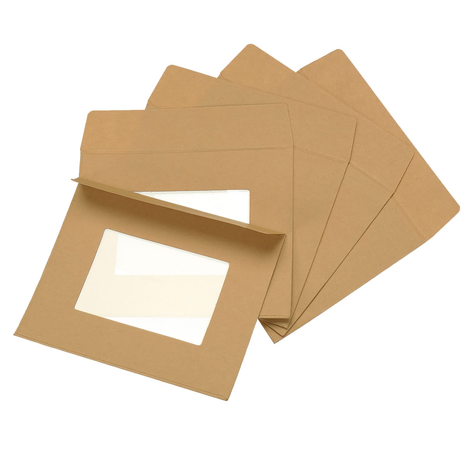 YOKIVE 10 Pack Full-Face Window Envelopes, 4" Clear Double-Side Window | Mailing Document Photo Letter, Great for Business Office(Brown)