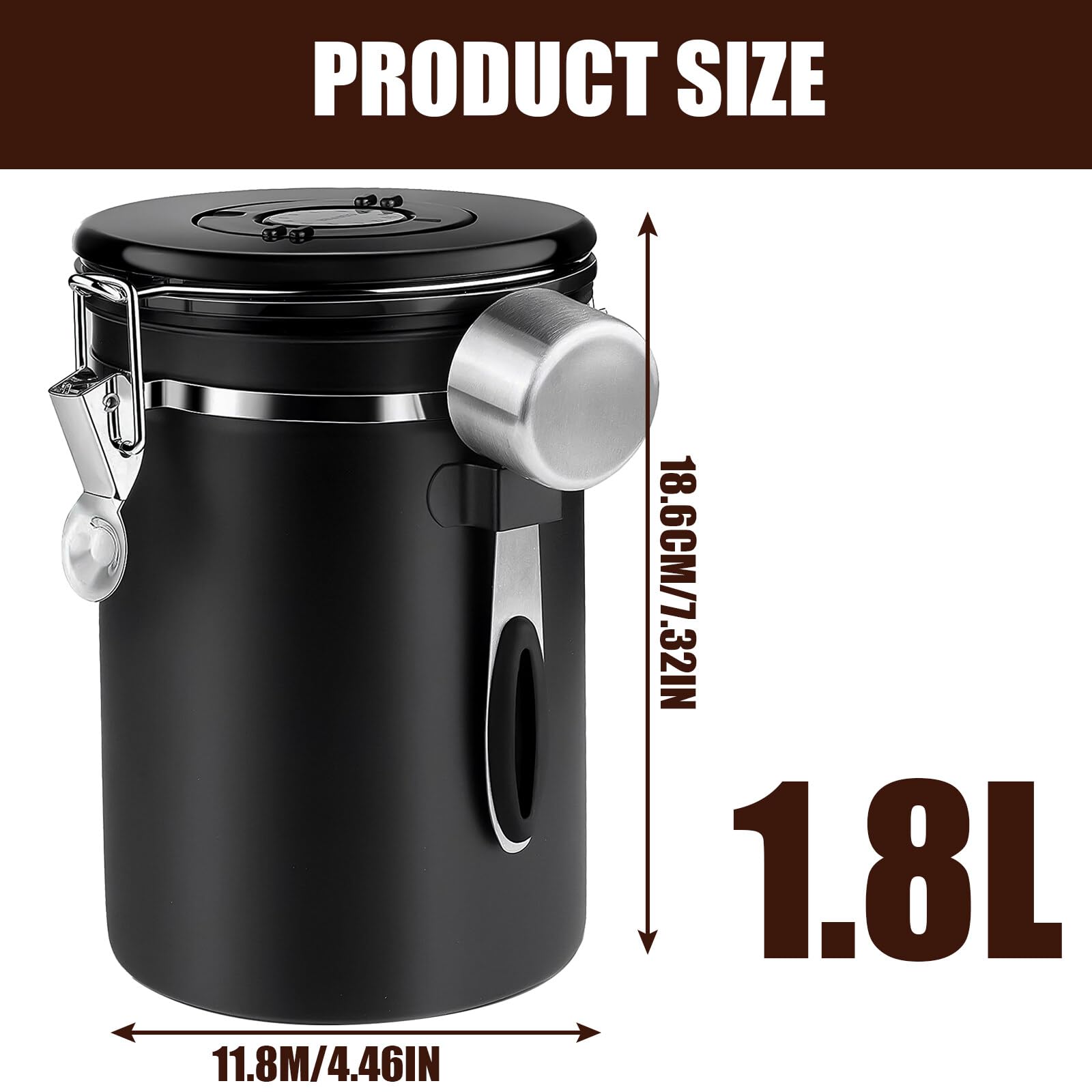 Barattolo Caffè Ermetico Acciaio Inox - 2.8L, Con Valvola CO2 E Cucchiaio, Bianco - Foto 9