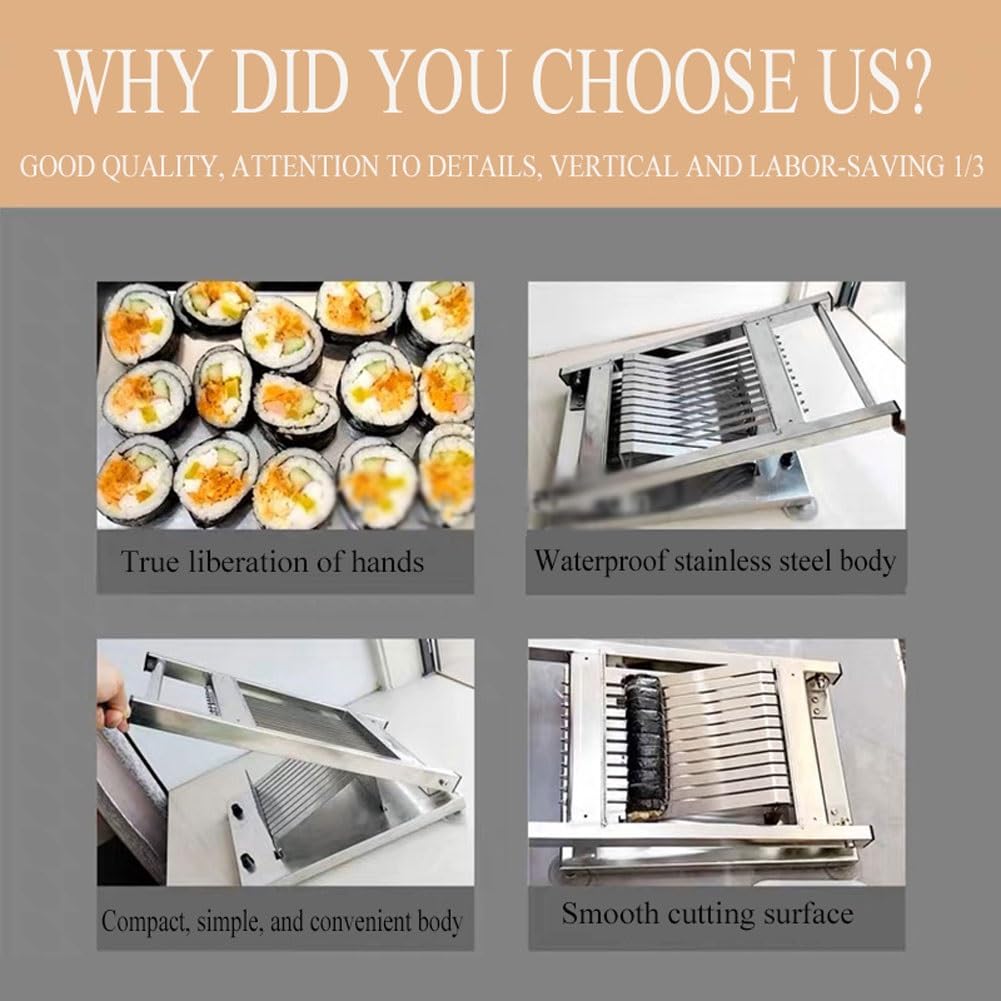 Sushi Roll Slicer, Edelstahl Schneidemaschine zum einfachen Schneiden von 8/10/12 Segmenten, Quick Clean Design für Restaurants, Snackbars, Catering