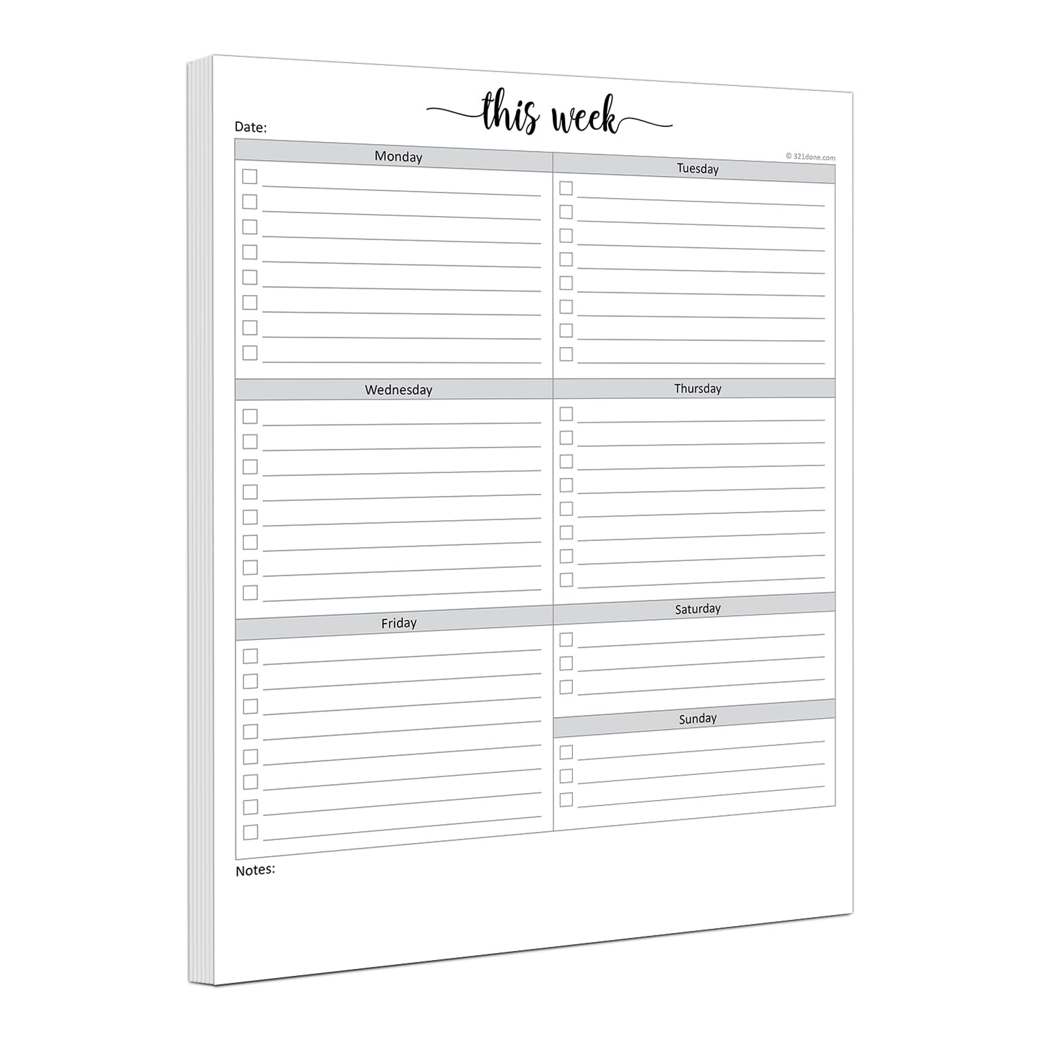 321Done Wochen-Checklisten-Planungsblock, 50 Blatt (21,6 x 27,9 cm), Notizblock zum Abreißen, Schreibtischplaner, großer Briefformat, hergestellt in den USA, einfache Schrift