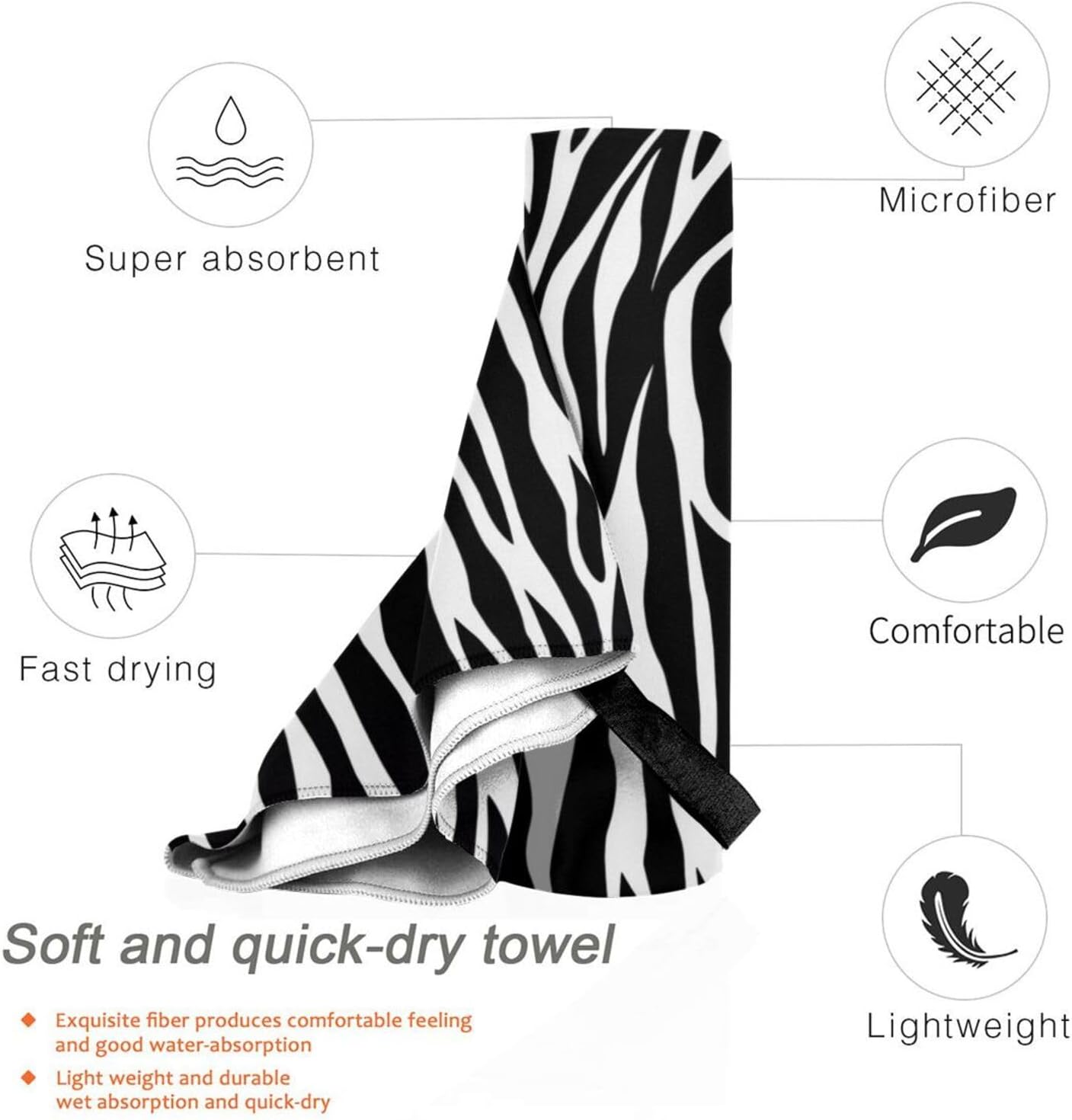 KHiry Microfiber Towel Beach Towels Zebra Print Quick Dry Towel Soft Lightweight Travel Towels Absorbent Large Easy Pack Travel Things Beach Blanket for Gym Sports Swimming