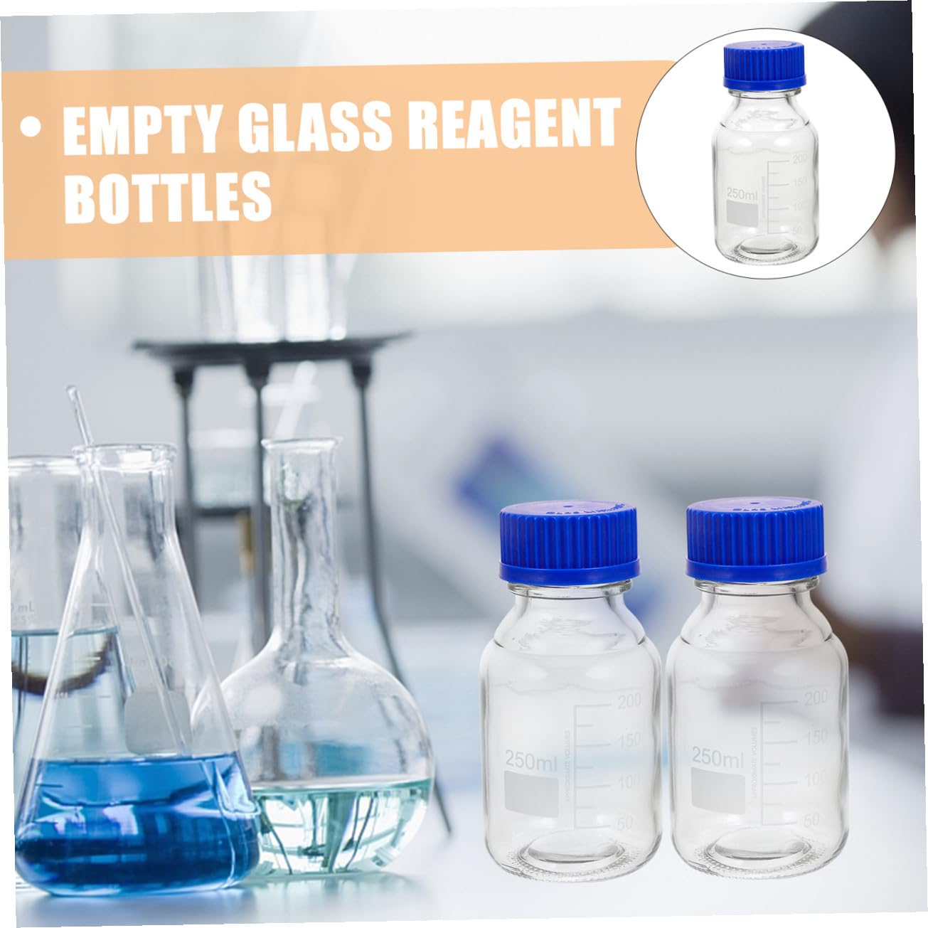 ULTECHNOVO 4 Pezzi Bottiglie di Reagente in Vetro Blu Graduato da 250ml con Tappi a Vite Resistenti Agli Urti per Applicazioni in Laboratorio e Fabbrica
