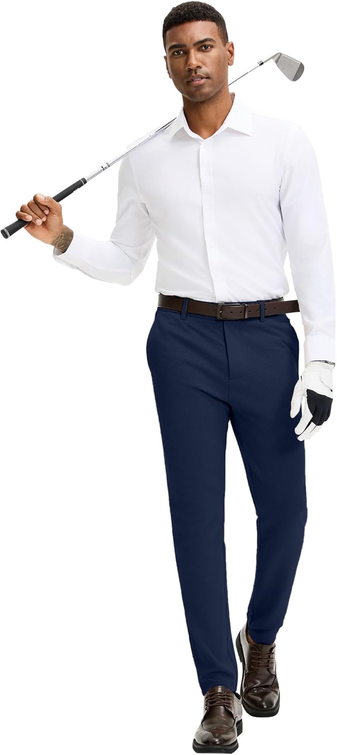 JEMLDL Men's Stretch Athletic Dress Pants Slim Fit Tapered Slacks Breathable Mesh Golf Suit Trousers with 5 Pockets