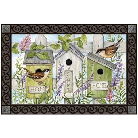 Studio M Home Sweet Home - All Weather Interchangeable Doormat Insert - 30x18 Inch Eco-Friendly Recycled Rubber Backing - Birdhouse Vines Cover