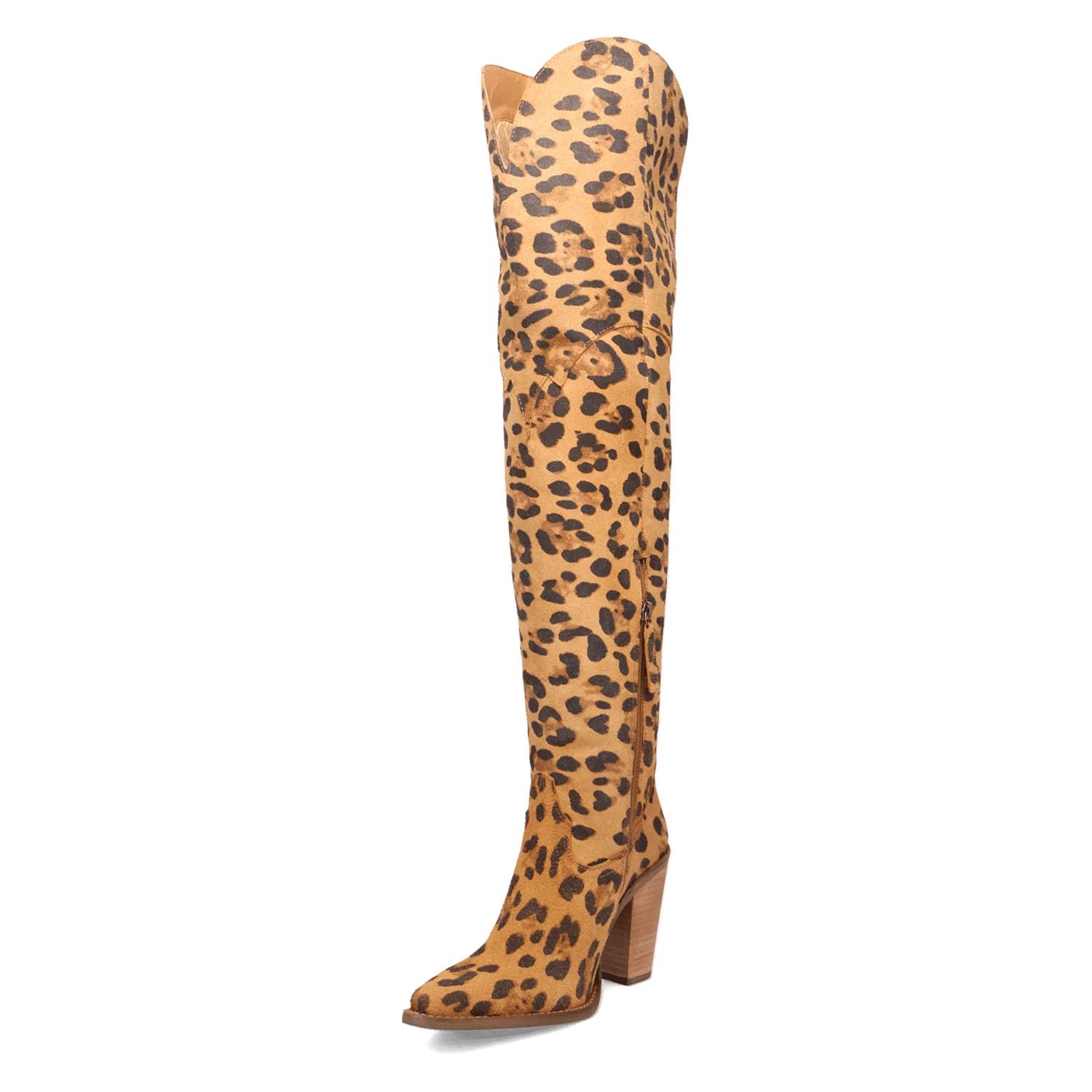 XEYANFYS Thigh High Cowboy Boots for Women Leopard Print Pointed Toe Chunky Heel Over The Knee Cowgirl Western Boots whit Side Zipper