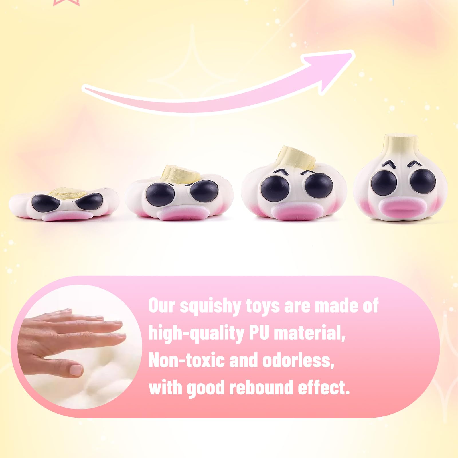 Anboor Kawaii, zestaw 2 zabawek czosnkowych, zapachowych, powoli amortyzujących piankowych quishies, zabawki redukujące stres dla dzieci, nastolatków i dorosłych