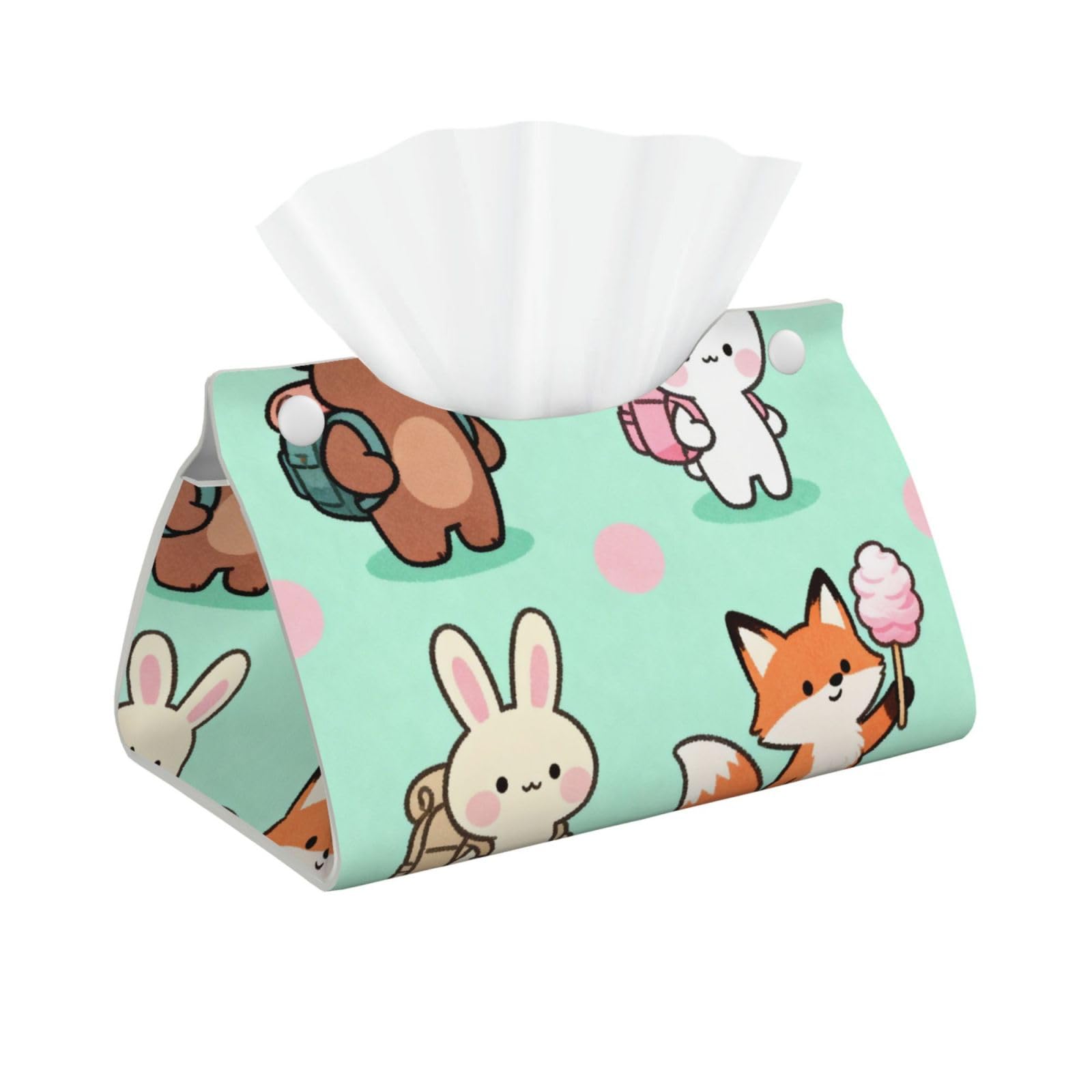 Camping animals Long Leather Tissue Box Cover-Waterproof PU Leather Tissue Holder for Bathroom, Decorative Rectangular Tissue Case
