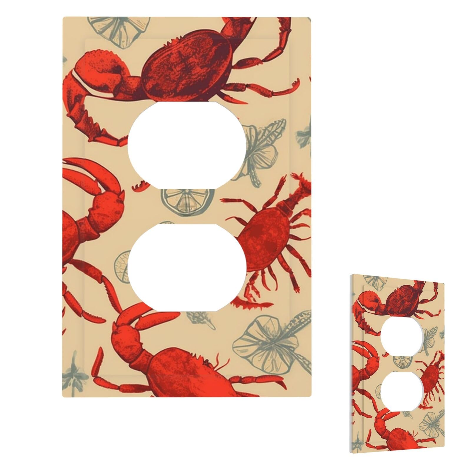 Lobster and Crab Wall Plate Cover Duplex, Modern Decorative Light Switch Cover Unbreakable Receptacle Outlet Covers for Living Room Bedroom Decor