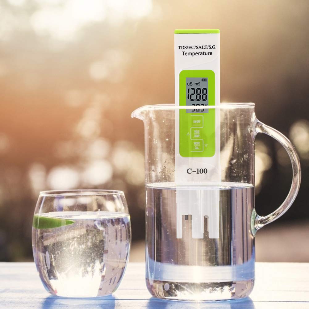 Penna per Test di qualità Dell'acqua, C 100 5 in 1 Salinity TDS EC Tester per Acqua di Mare Multifunzione Tester di qualità Dell'acqua con Retroilluminazione