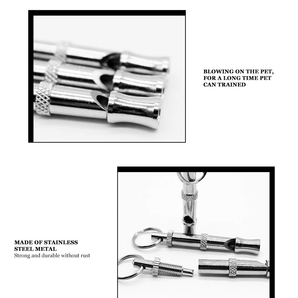 20 Unids/Set Silbatos para Perros,Silbato para Perros de Acero Inoxidable de Longitud Ajustable para Dejar de Ladrar con Anillo Colgante de Metal