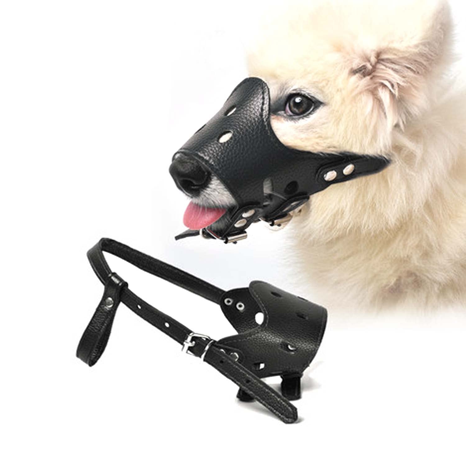 Leather Dog Muzzle,Adjustable Size,Effective to Prevent Dog Bites and Barking,Suitable for Large, Medium and Small Dog Muzzles