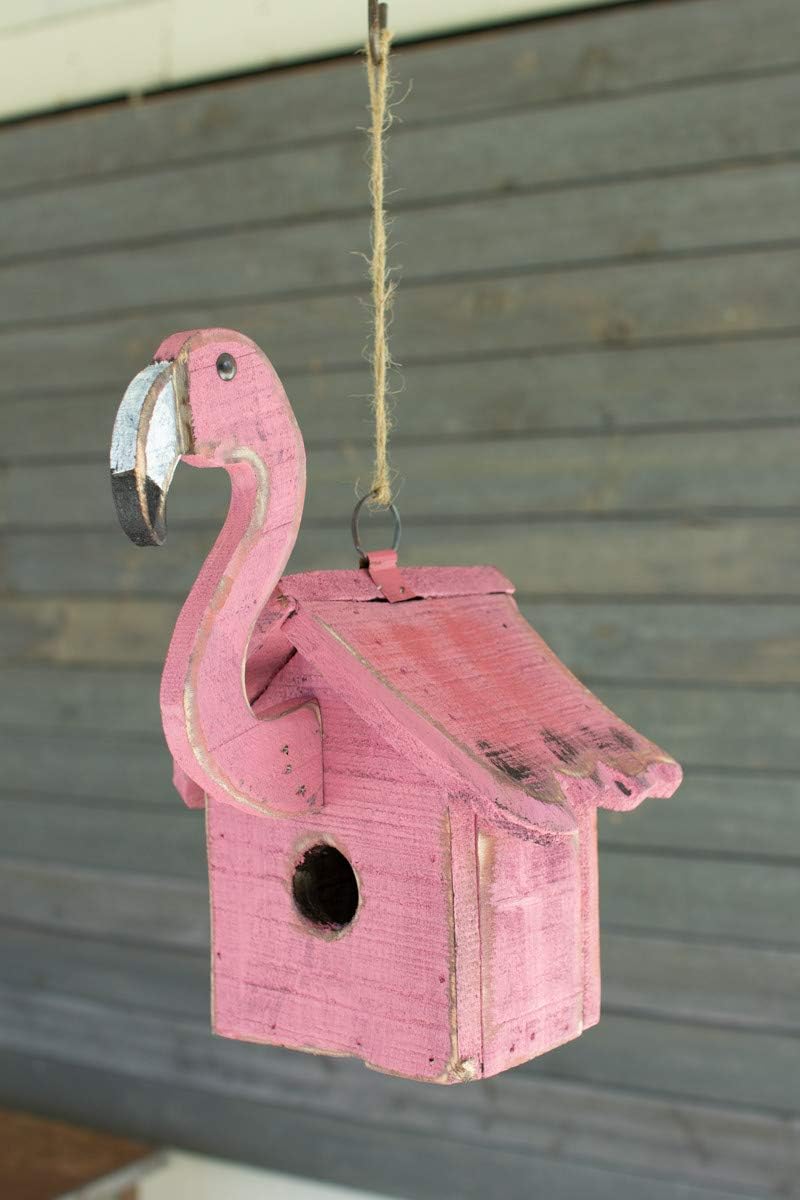 Kalalou CMG1130 Recycled Wood Flamingo Birdhouse, Pink