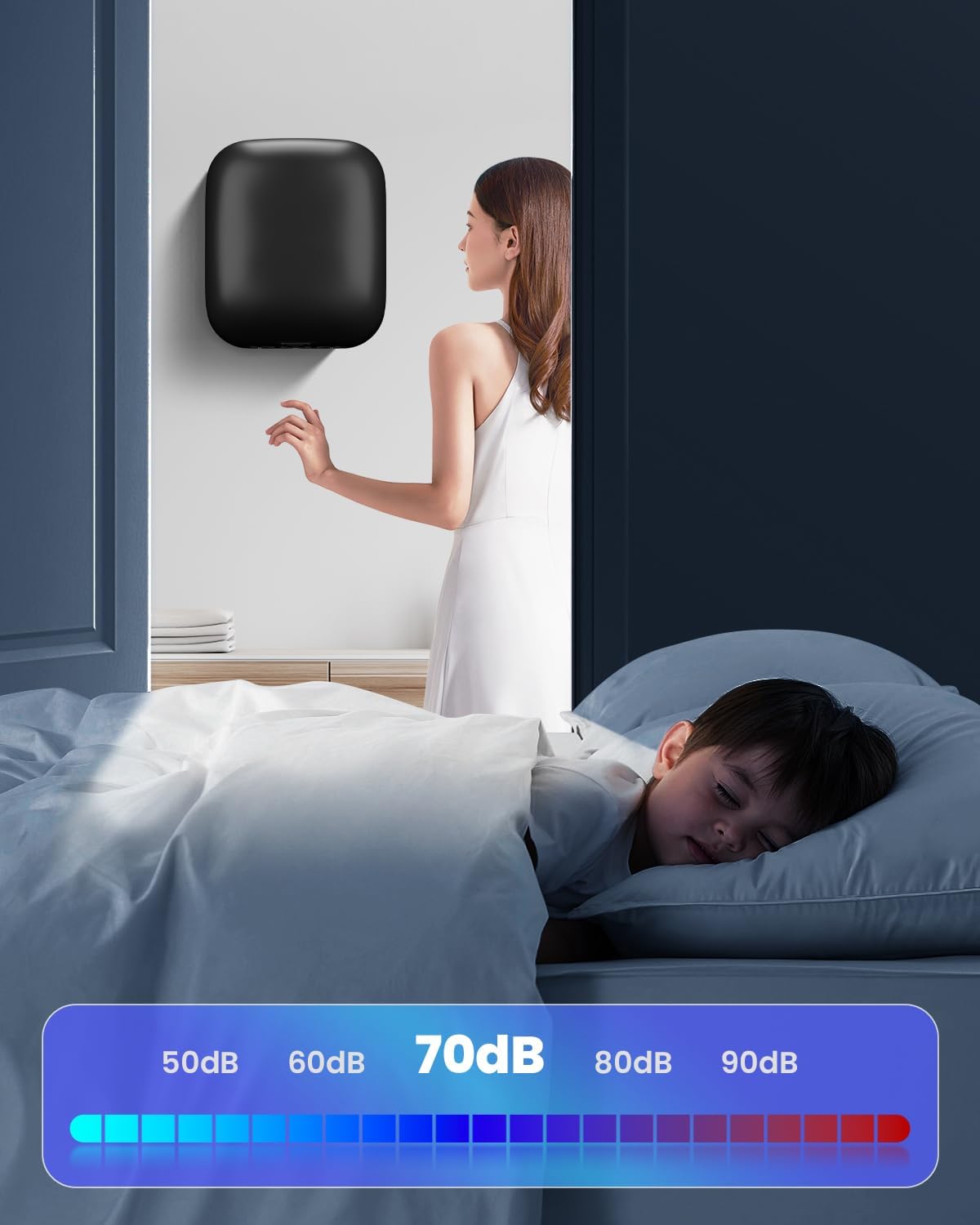 Commercial Hand Dryer for Home Bathroom, 1400W Automatic High Speed Hand Dryer Machine Easy to Install Compact Hand Dryer with Auto-Infrared Sensor&Smart Temp Control for Home Hotel Black