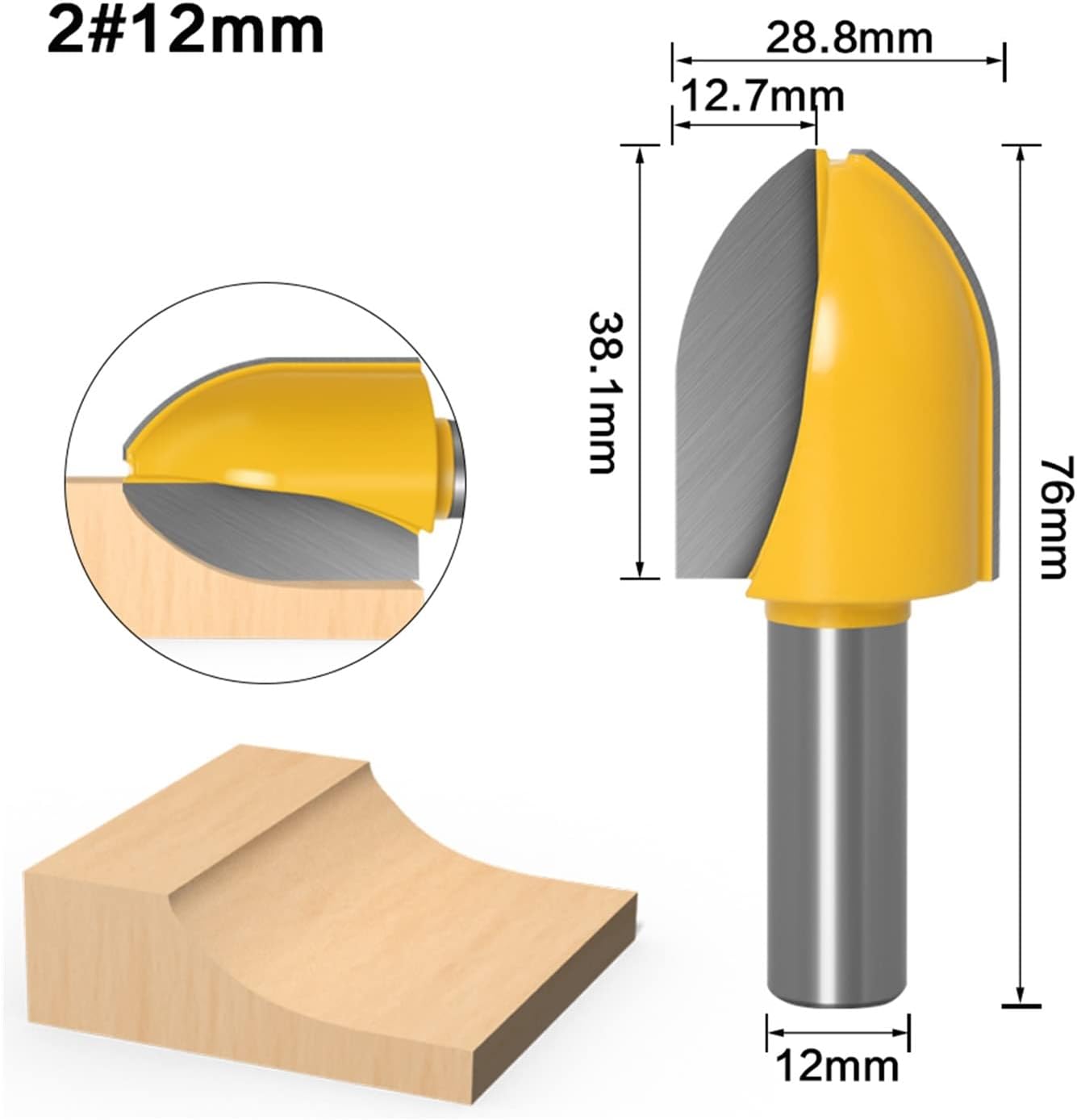 Surface Milling Cutter 1-4 Pieces Of 12 Mm 1/2 Inch Shank Vertical Convex Plate Router Drill Tenon Cutter Set Door Woodworking Tool Wood Drill Bit (Cutting Edge Length : NO2 12mm shank)