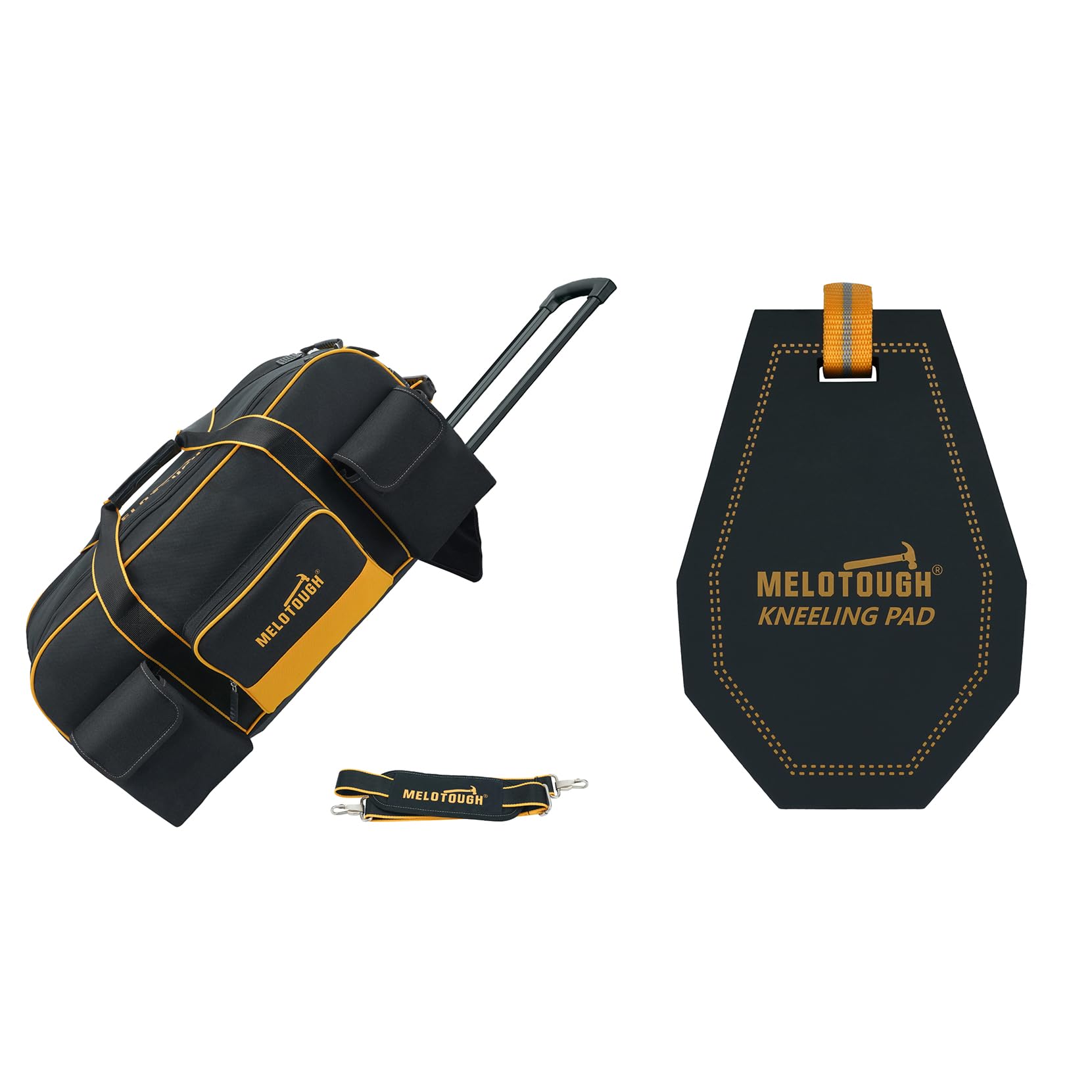 MELOTOUGH Rolling Tool Bag with Wheels Large Capacity Tool Bag Organizer with Concealed Telescoping Handle Mini Kneeling Pad