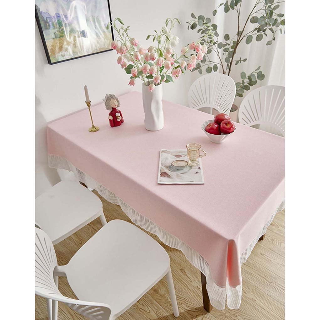 Amazon｜撥水 テーブルクロス ピンク 北欧風 無地 レース縁取り 長方形