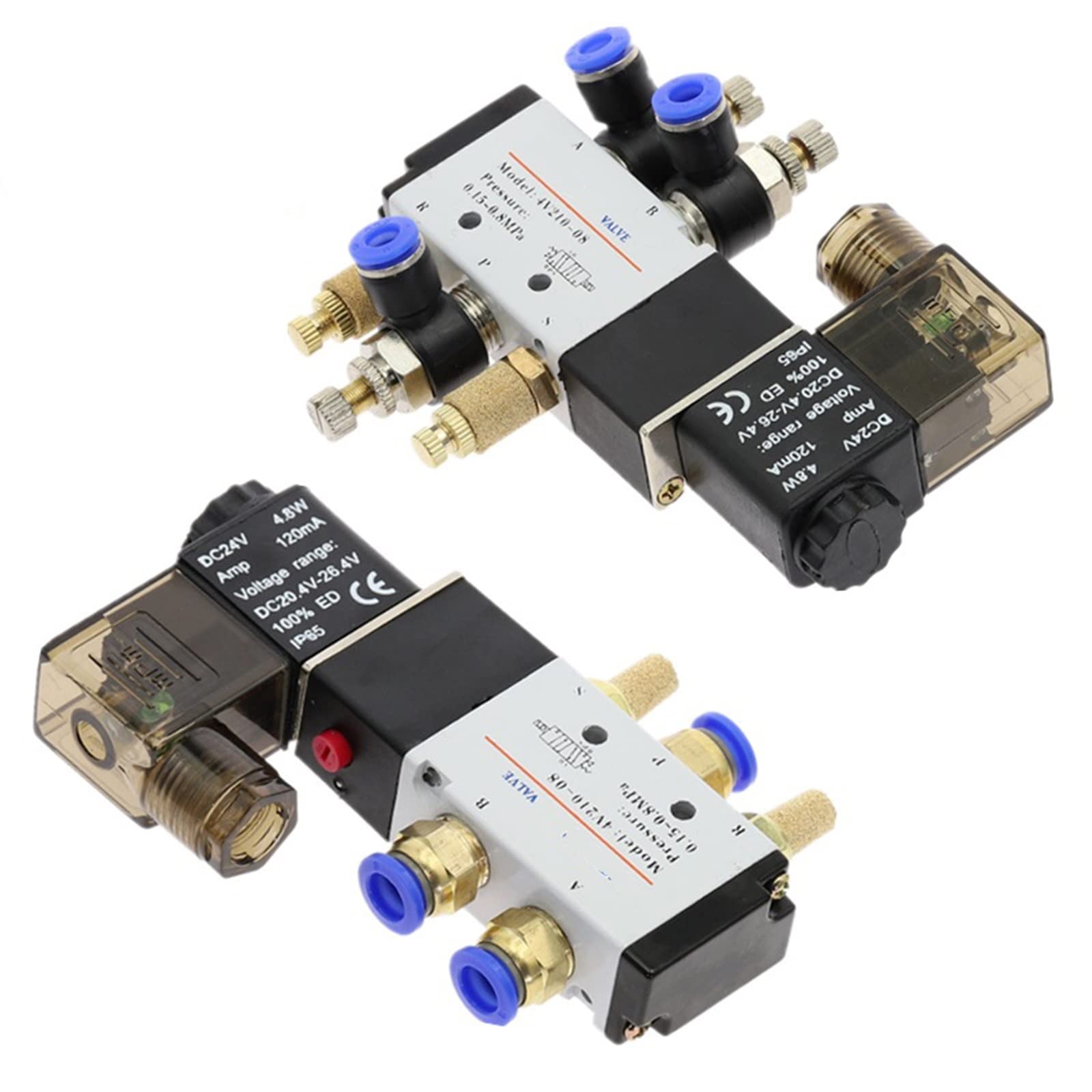 Pneumatyczny elektryczny zawór elektromagnetyczny, 5-drożny, 2-pozycyjny, sterowanie powietrzem, zawór magnetyczny gazu, 12 V, 24 V, 220 V, cewka, wolt, 4 mm-12 mm złączki do węża (regulacja