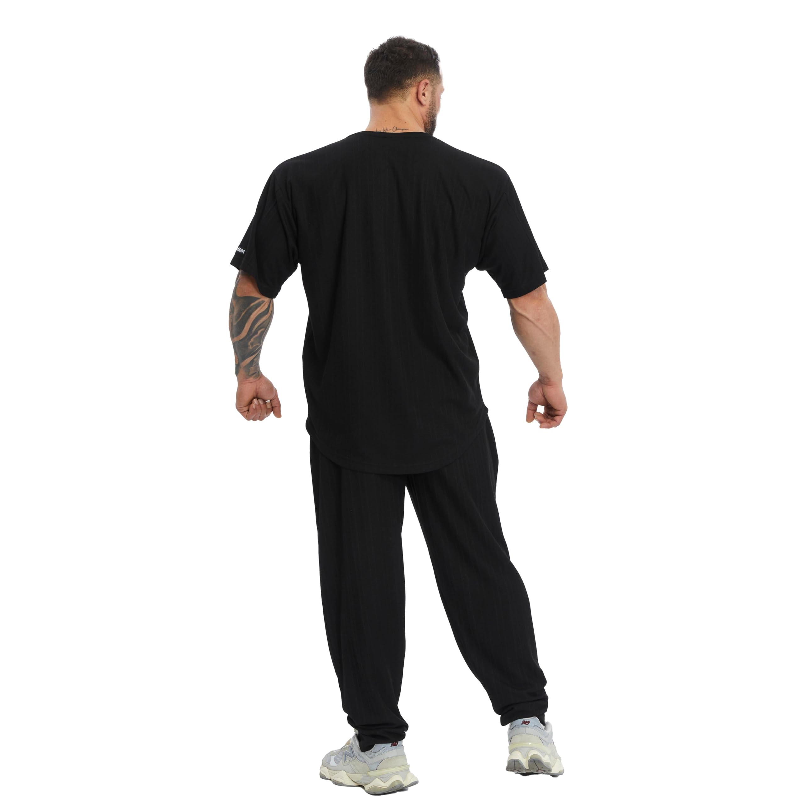 Maglietta da uomo oversize, per palestra, fitness e bodybuilding, in cotone, con scollo rotondo