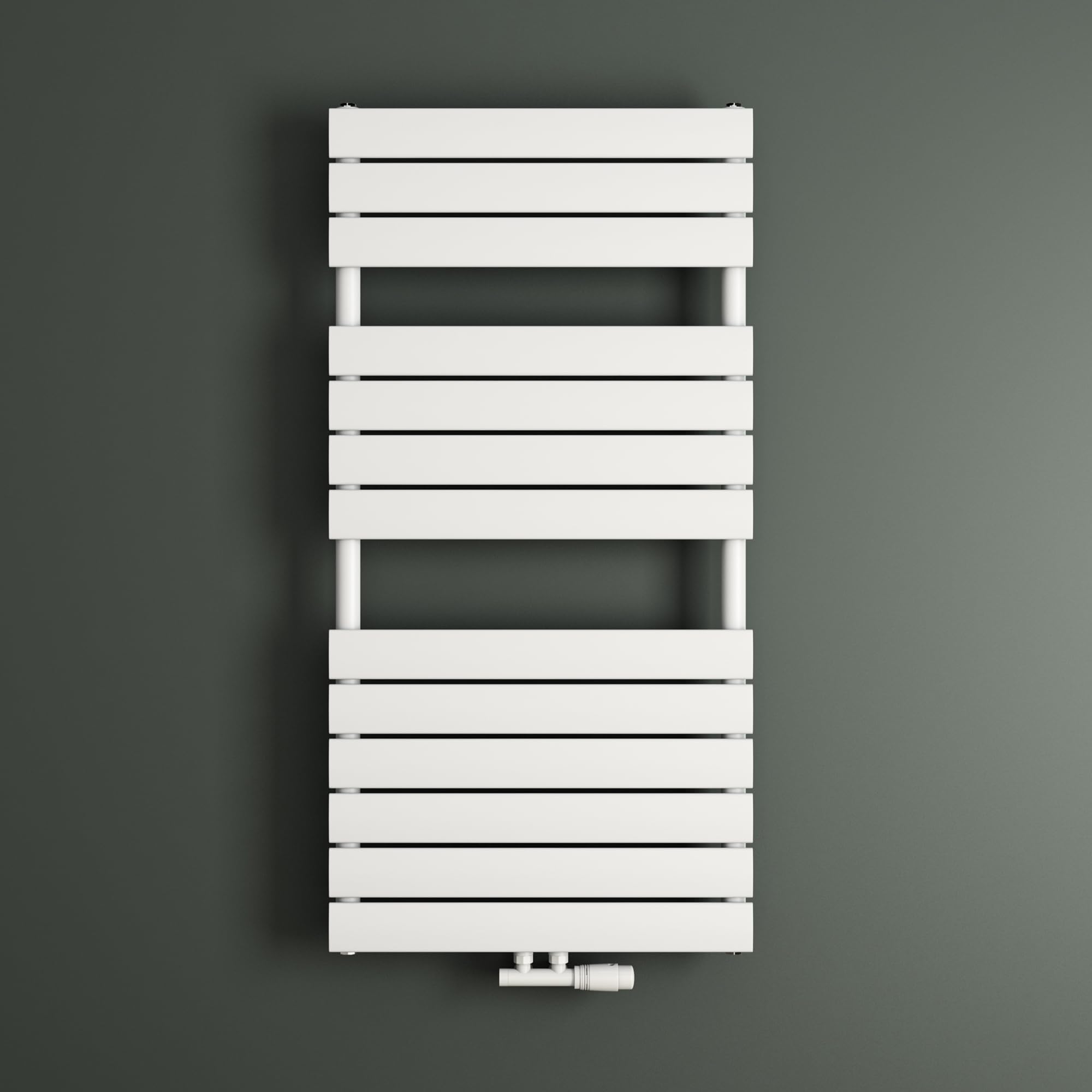 Mai & Mai Radiador de baño, toallero, radiador plano, 120 x 60 cm, en color blanco, conexión lateral y conexión central, radiador de panel, calentador de toallas horizontal