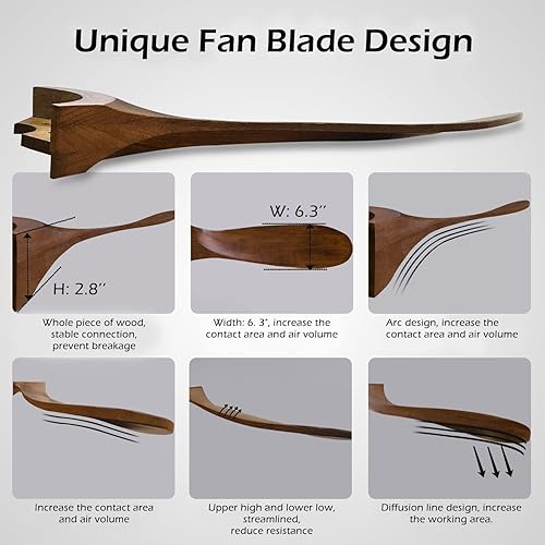 Miniatura 5 de Ventilador de techo de 52 pulgadas sin luz, ventiladores de techo de madera para exteriores, para patios, sala de estar, dormitorio, hélice de 3