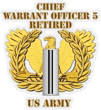 Kiss-Cut Stickers - Army - Emblem - Warrant Officer 5 - CW5 w Eagle - Retired (3"x3", Transparent)