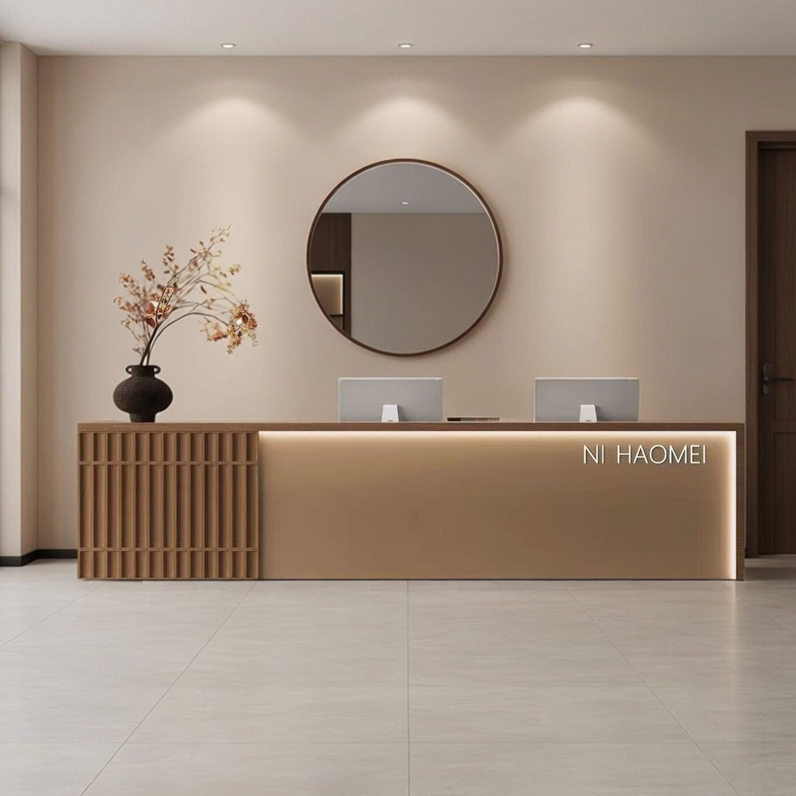 Moderner Empfangstresen mit LED-Beleuchtung Großer Arbeitsfläche für Büro, Salon, Hotel(B,150CM)