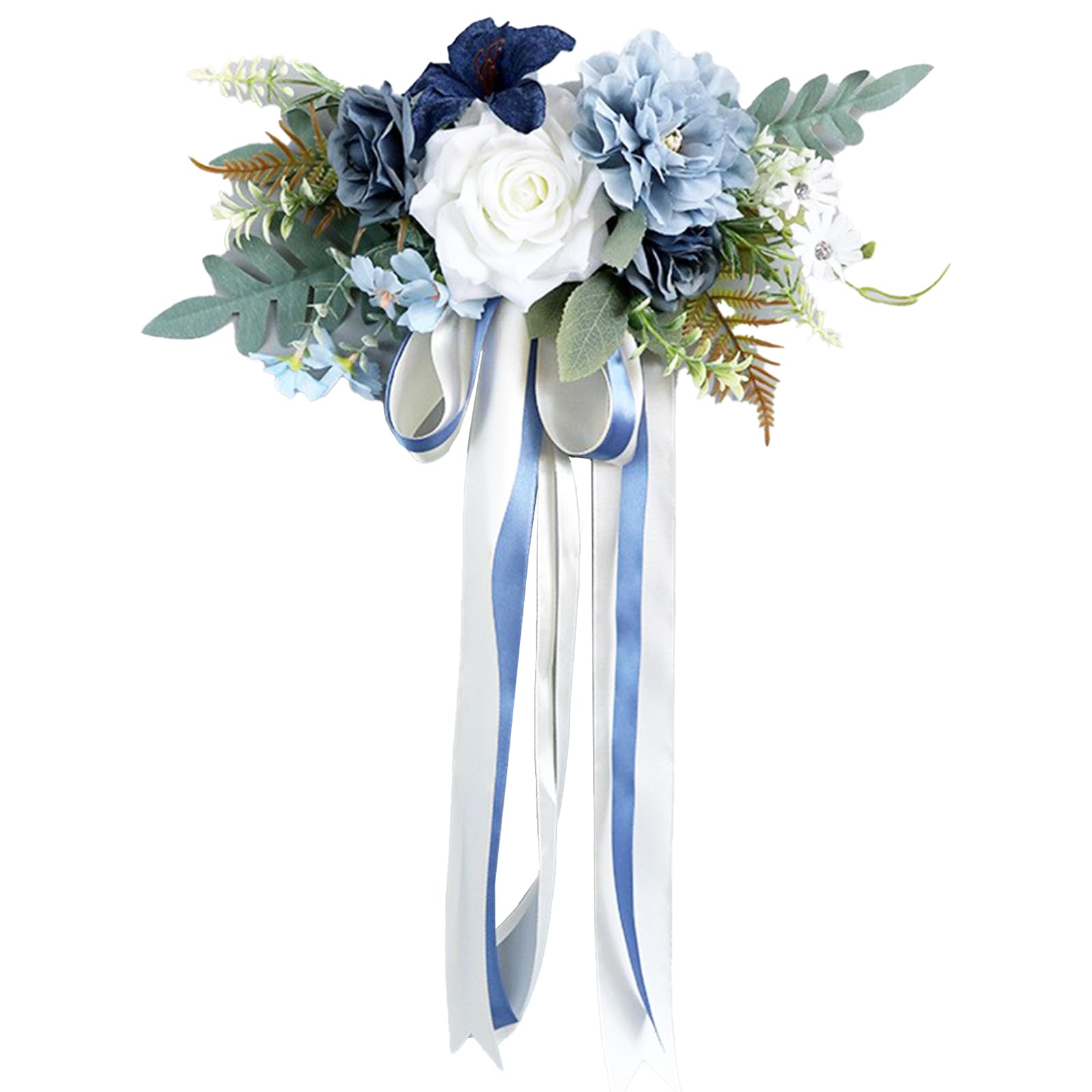 ZHDOKA Decoración de Silla de Pasillo de Boda, Flores de Banco de Boda, Flores Artificiales de Rosas, Hojas de Eucalipto, Flor de Silla con Cinta, Flor de Respaldo de Silla para