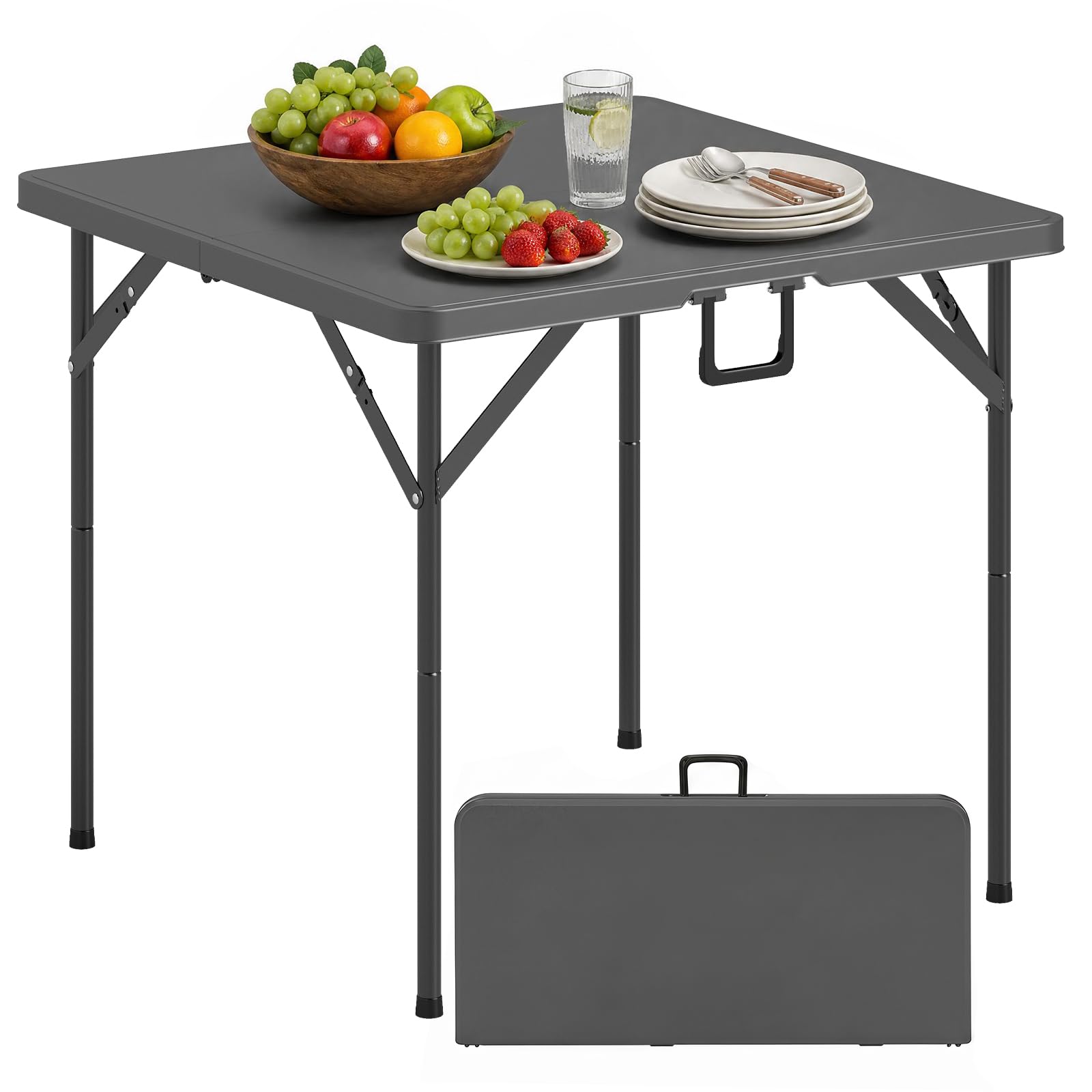 GIANTEX Table Pliante, Table de Camping Exterieur, 86x86x75 cm, Gris