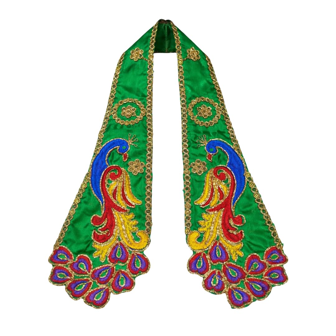 Premium 21-inch Ganpati Shela for Idol Decoration | Vibrant Green Silk Stole with Intricate Peacock Design & Zari Border | Devotional Ganesha Dupatta for Puja Shringar and Ganesh Chaturthi-image-41