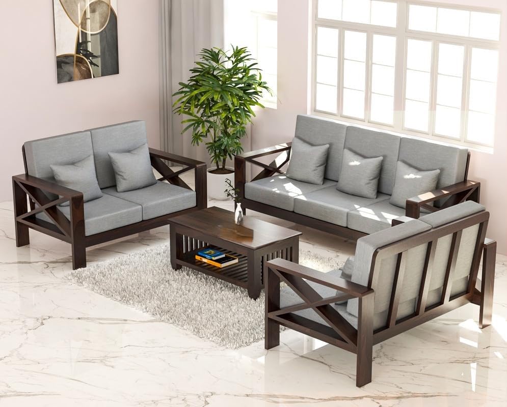 Image of Sheesham Solid Wood 7 Seater Sofa Set for Living Room(7 Seater) (Walnut)