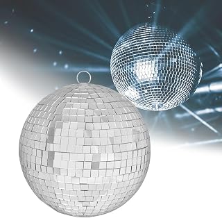 CYNNXIA Mirror Disco Ball 20cm Mirror Ball Silver Glitter Ball Large Disco Ball Glass Lightweight Hanging Party Ball with Hanging Ring for Christmas Wedding Birthday Party Decoration(8 inch)