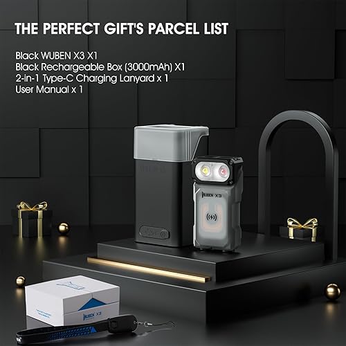 Miniatura 8 de WUBEN X3 EDC Llavero Linterna con Caja de Carga Recargable Cabeza Giratoria de 180 Grados Mini Linterna Ip65 Impermeable Linterna de Bolsillo Imán