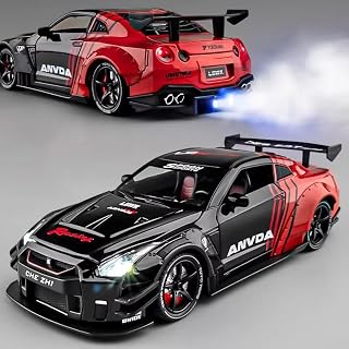 JDM 1/24 日产 GT-R R35 Skyline Arlace 跑车 喷漆 合金压铸模型车 带声音&灯光功能 Nissan 迷你车 日产GT-R模型车 R35压铸车 Skyline GT-R模型
