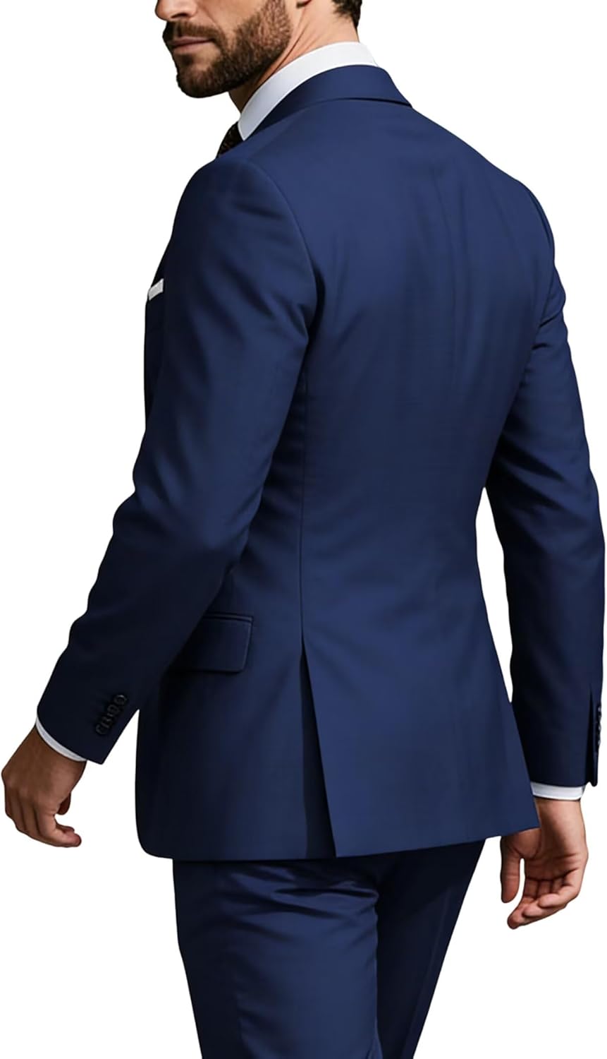 Mens Formal Suit Set 2 Piece, Business Casual Blazer Pants Men Tuxedo for Wedding Prom, Adjustable Waist