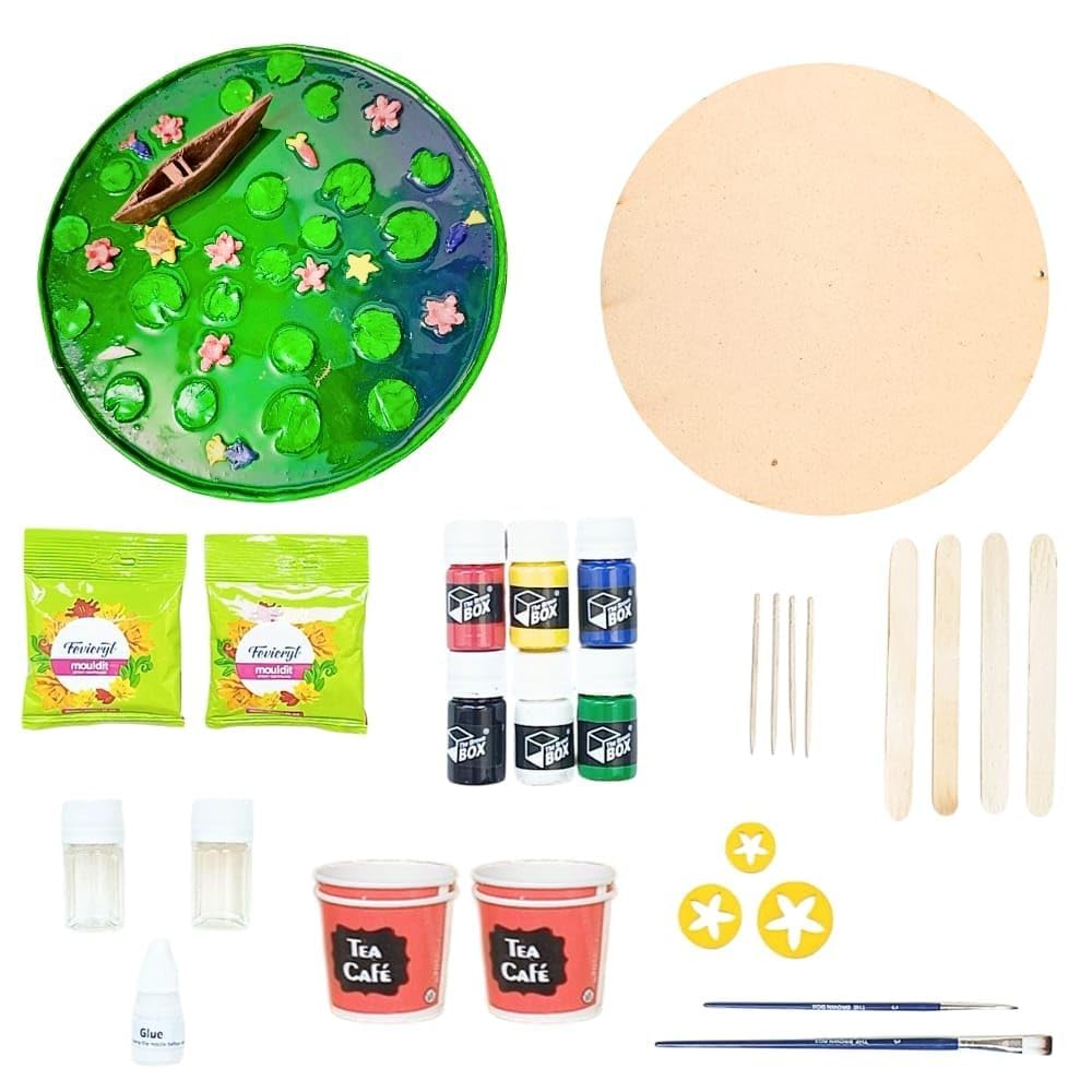The brown box Lotus Pond Resin Art Kit for Adults & Kids | DIY Craft with MDF, Clay, Resin, Colors, Moulds & Tools | Make Your Own Wall Art-image-27