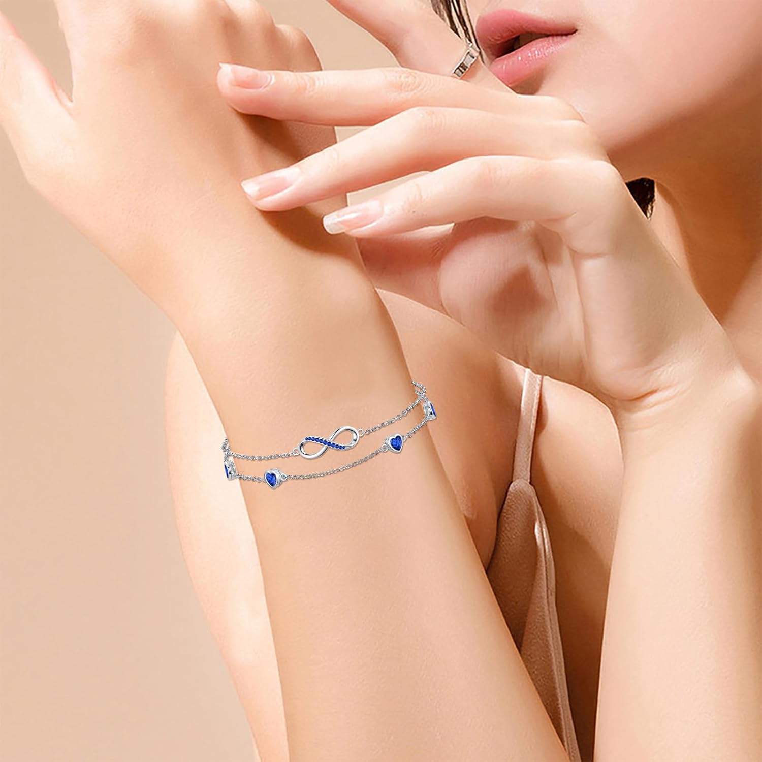 Infinity Birthstone Bracelet for Women 925 Sterling Silver Link Infinity Double Bracelet Charm Adjustable Jewelry Gifts for Women Girlfriend Her - Image 3