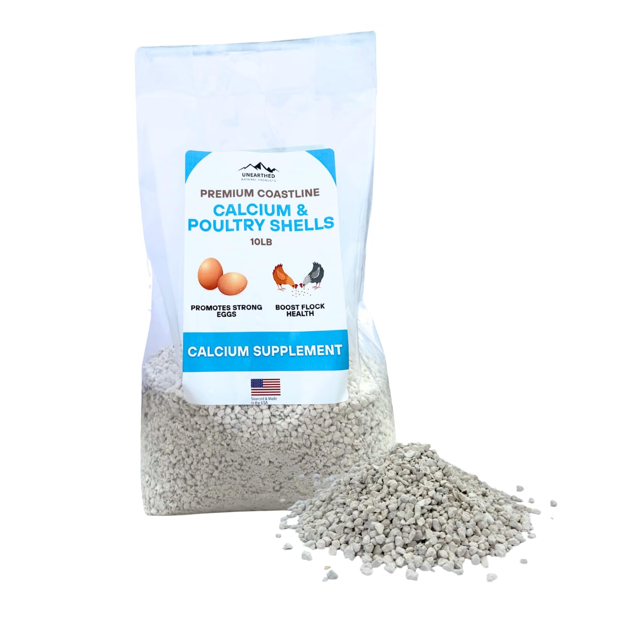 Unearthed Premium Coastline Calcium & Poultry Shells (Oyster Shells) – 10 lb Portable Bag – USA-Sourced, Feed-Grade Calcium Supplement for Strong Eggshells & Healthy Flocks 10 Pound (Pack of 1)