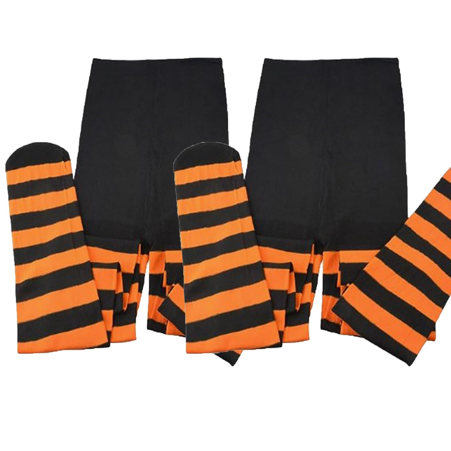 XNHIU 2 works Halloween Stripe Tights - Black & Orange Stripe Fancy Dress Tights for Women & Girls, Black,orange - Image 3