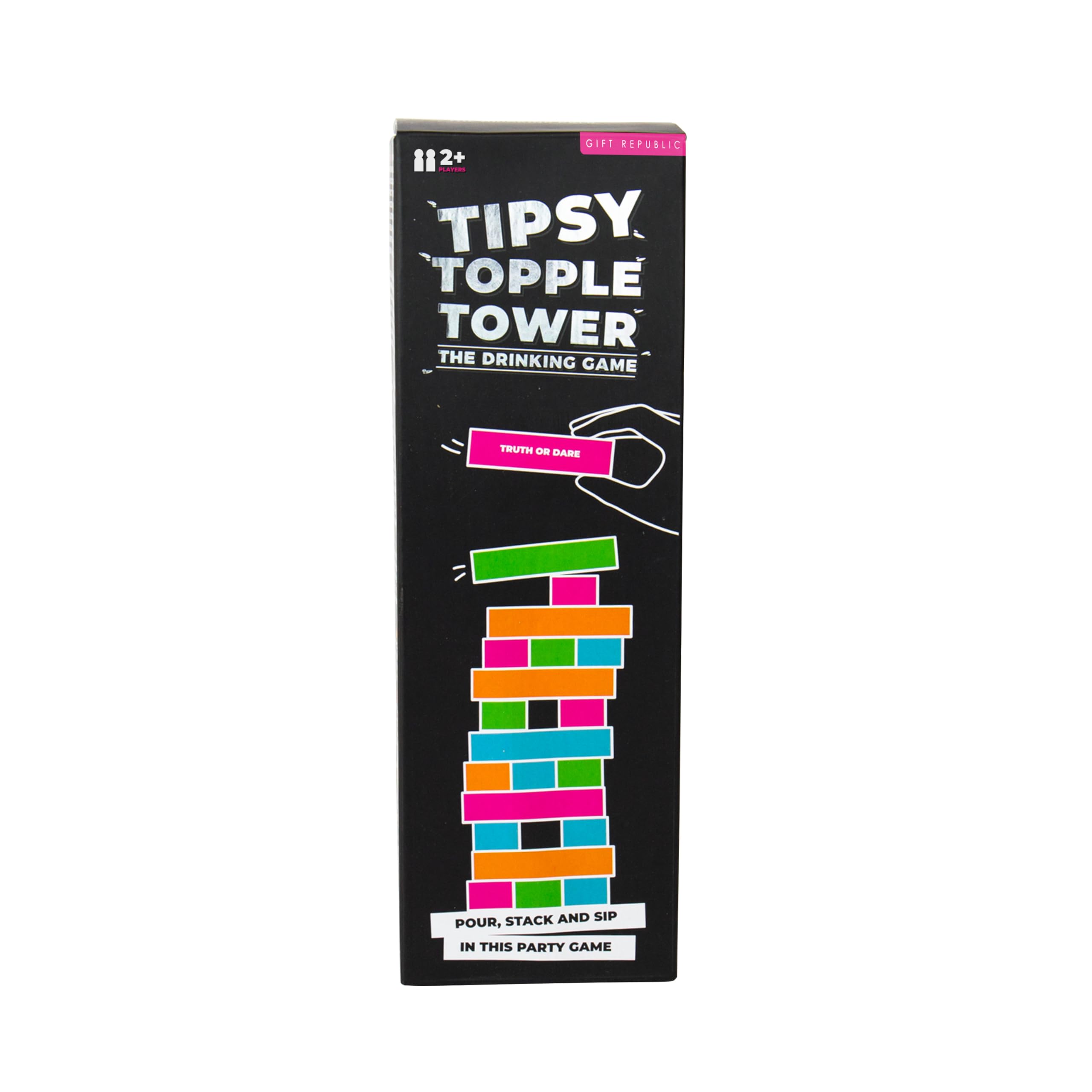 Gift Republic Tipsy Topple Tower – Fun Adult Drinking Game | Wooden Stacking Blocks with Hilarious Drinking Challenges | Perfect for Parties & Game Nights | Student Gift Idea