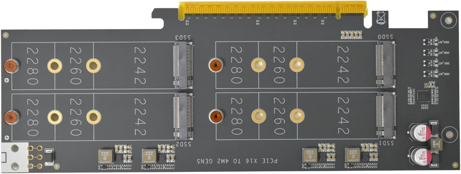 5.0 PCIe M2 Adapter x16 für 4 M.2 NVMe SSDs mit RAID-Unterstützung