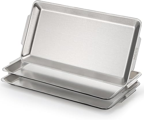 Miniatura 3 de ZENFUN 3 paquetes de 304 platos de acero inoxidable para servir, platos rectangulares de metal con asas, bandejas organizadoras decorativas para