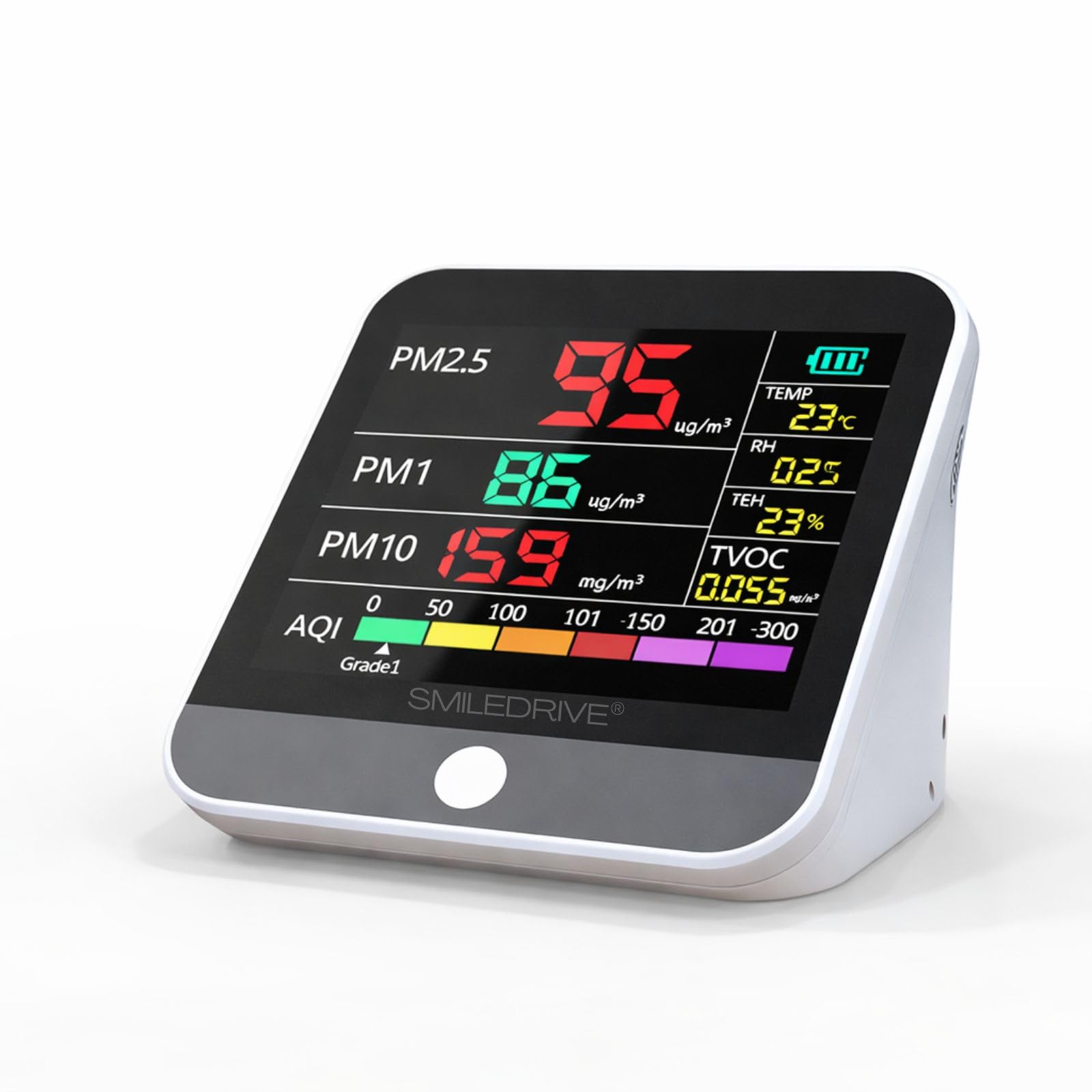 SMILEDRIVE® 8-in-1 Indoor Air Quality Monitor – PM2.5, PM10, HCHO, TVOC & AQI Detector | Accurate Portable Air Pollution Meter with Color LCD Display for Home, Office, Kitchen & Car – USB Rechargeable-image-40