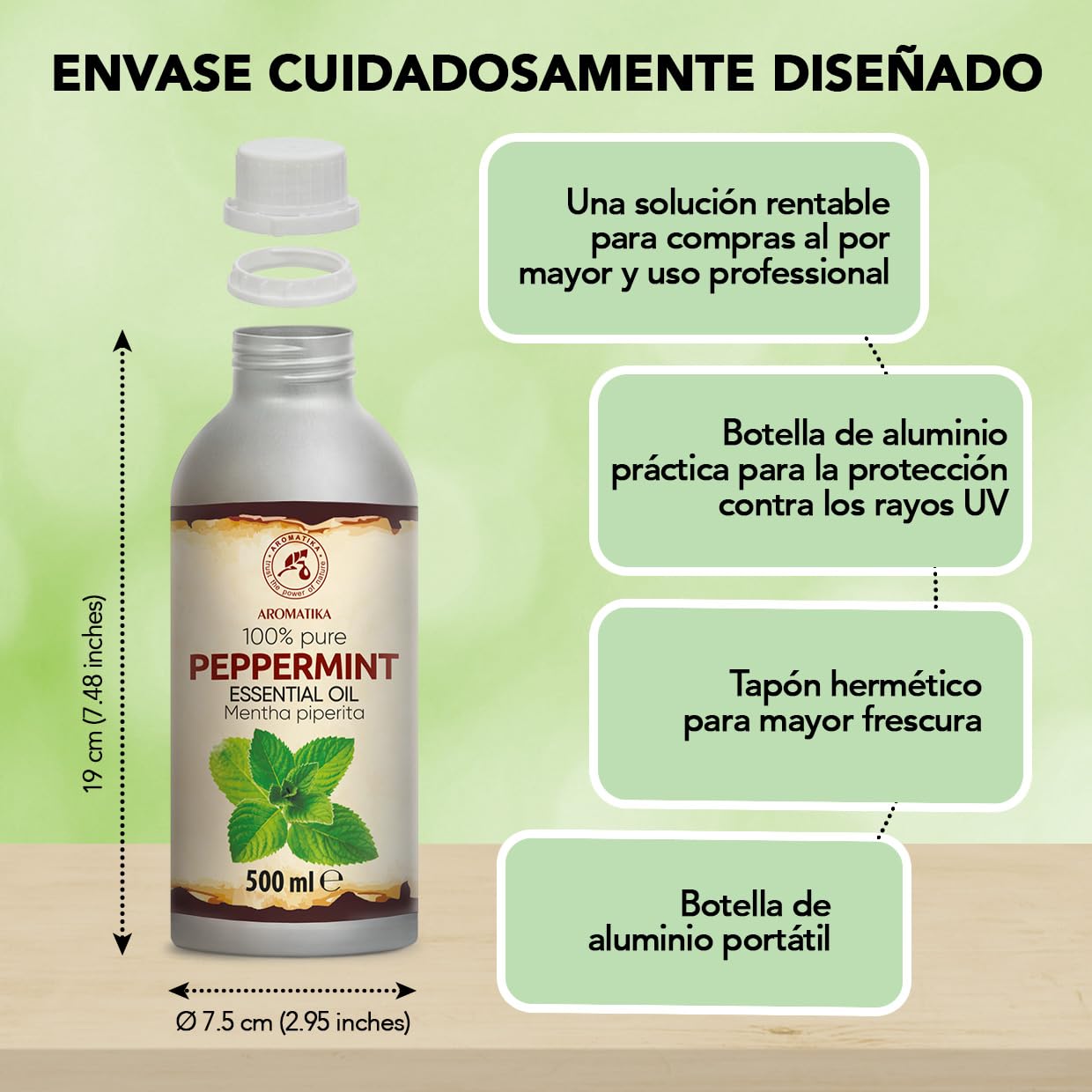 Aceite Esencial de Menta Piperita 500 ml - para Difusores y Aromaterapia | Jabones y velas; aroma a menta; uso para lámparas aromáticas y difusores; fragancias para el hogar; ambiente aromático