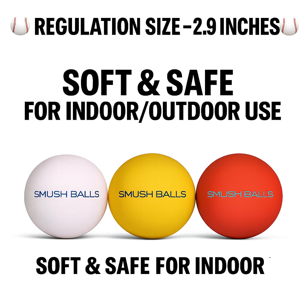 SMUSH BALLS Soft Foam Baseballs, Regulation Size Training Ball for Indoor & Outdoor Batting, Throwing & Catching Practice – Safe for Windows, Youth & Adult Players