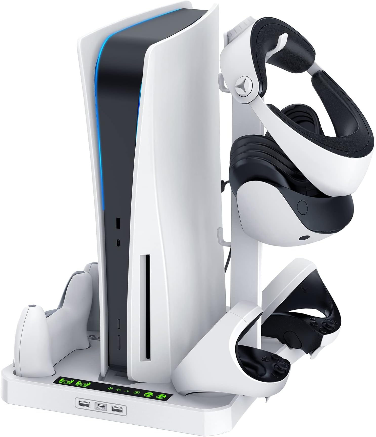 HAPAW PS-5 Cooling Stand & PSVR2 Charging Station, Metal Stand Base, 3-in-1 Storage, Wireless Charging for 4 Controllers, LED Indicators, Compatible with Disc & Digital Editions